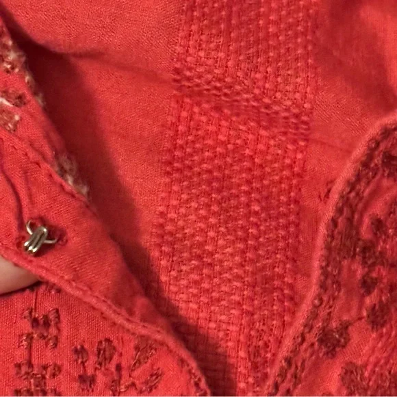Madewell Red Embroidered Boho Blouse Size Medium Long Sleeve Top - Picture 8 of 11